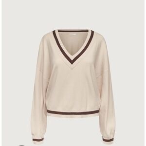 OAK + FORT Varsity V-Neck Sweater in Cream